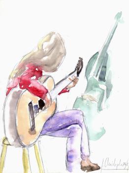 Aquarelle d'une guitariste