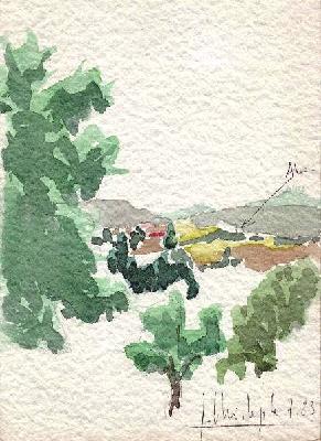 Paysage à l'aquarelle de Noirétable (Loire)