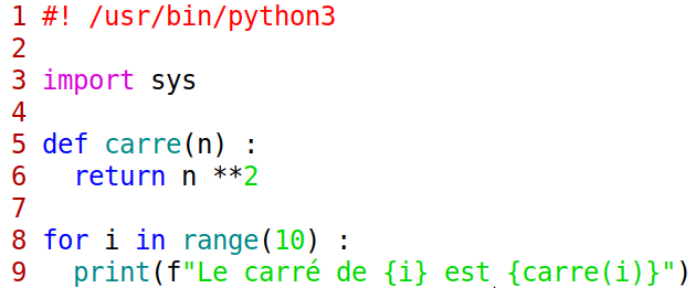 exemple de code avec le modèle de couleur ‘delek’