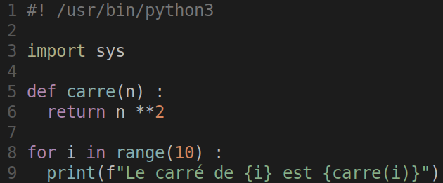 exemple de code avec le modèle de couleur ‘habamax’