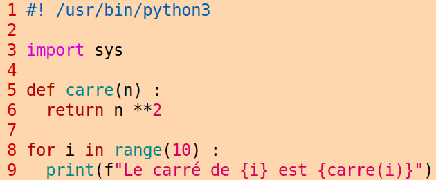 exemple de code avec le modèle de couleur ‘peachpuff’